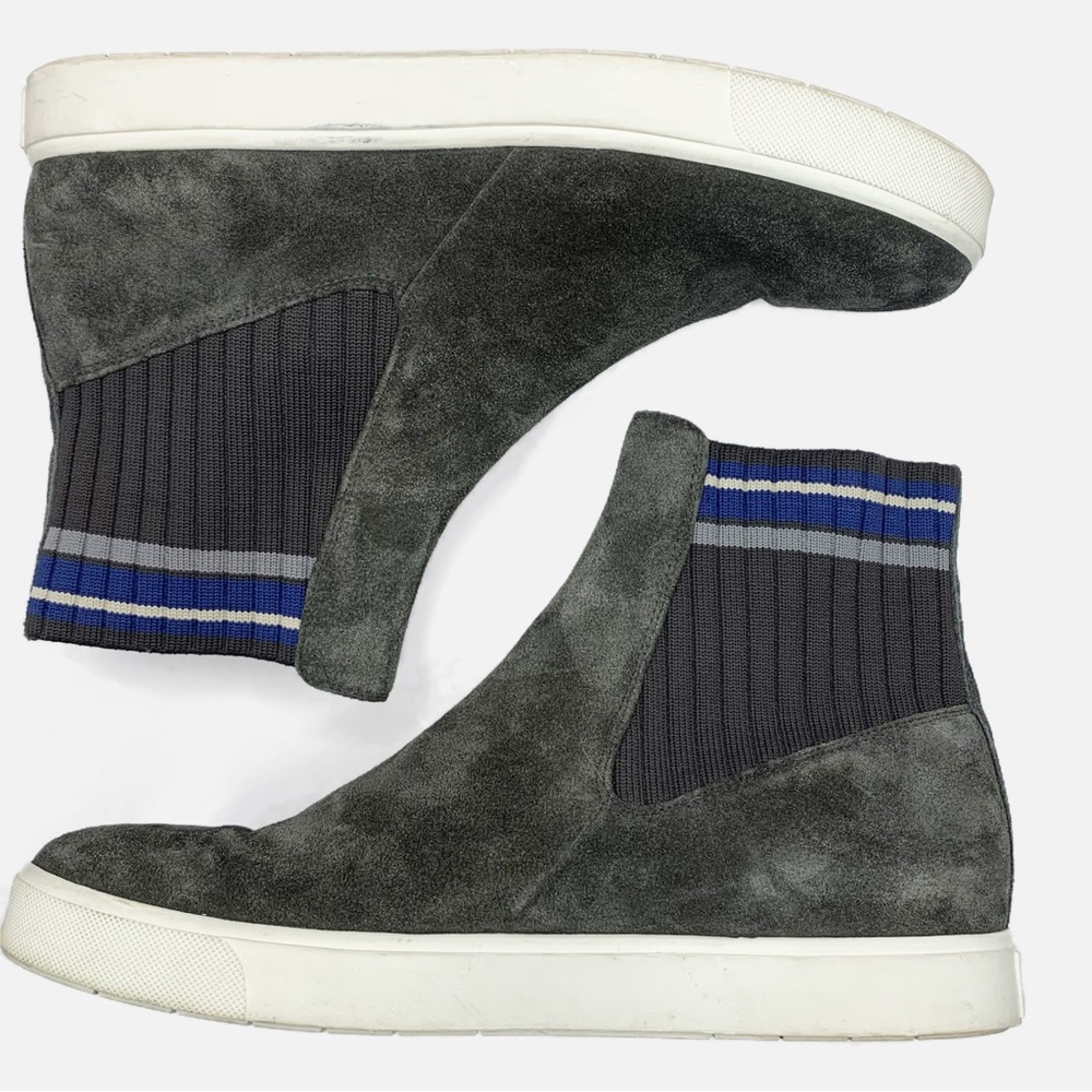 VINCE Coleman suede pull on casual high top sneaker gray striped 9